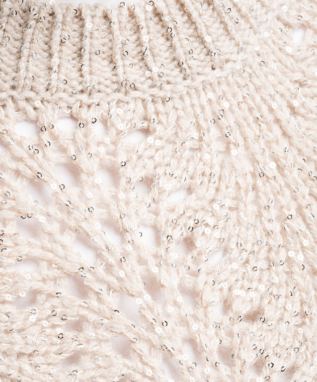 Brunello Cucinelli Бежевый ажурный свитер с пайетками MPT361500 изображение 5