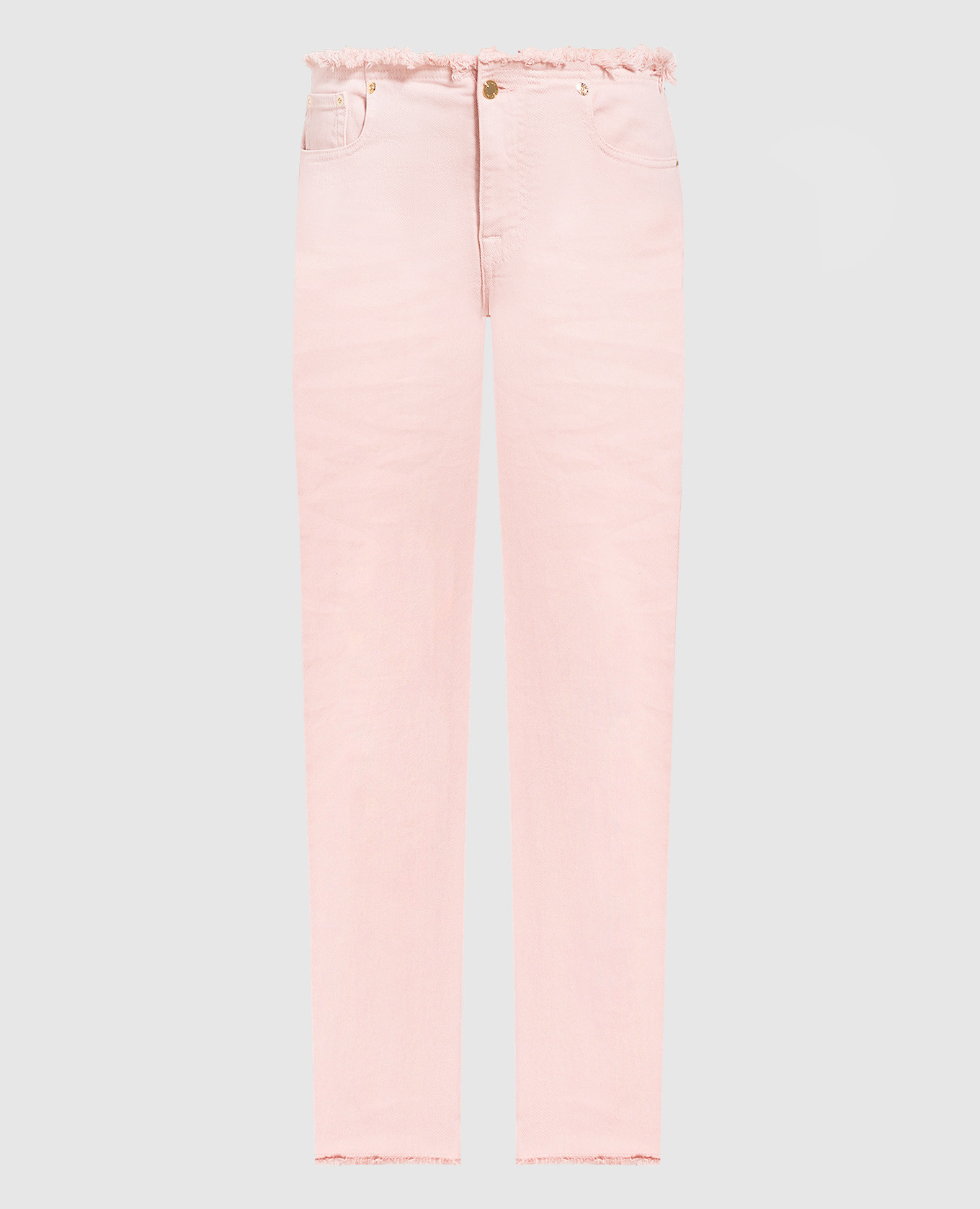 Pink jeans with raw edges