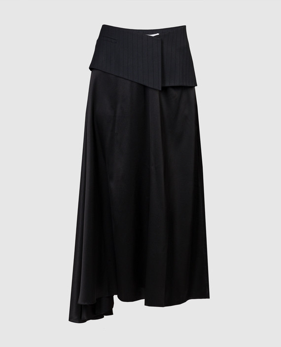 Black asymmetric silk skirt