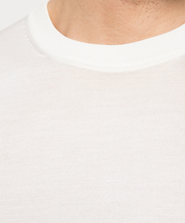 Stefano Ricci White silk t-shirt with monogram logo embroidery K616215G10F23101 изображение 5
