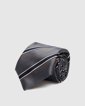 Brunello Cucinelli Серый галстук из шелка в полоску MM8950018