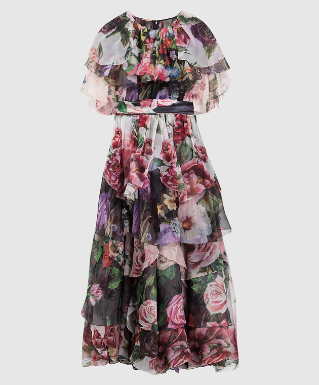 Dolce&Gabbana Floral printed silk maxi dress with frills F6D2ZTGDN77