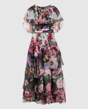 Dolce&Gabbana Сукня максі із шовку в квітковий принт з оборками F6D2ZTGDN77