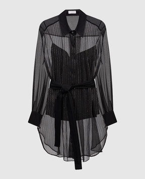 Brunello Cucinelli Чорна блуза із шовку з ланцюжком моніль MF940NW416