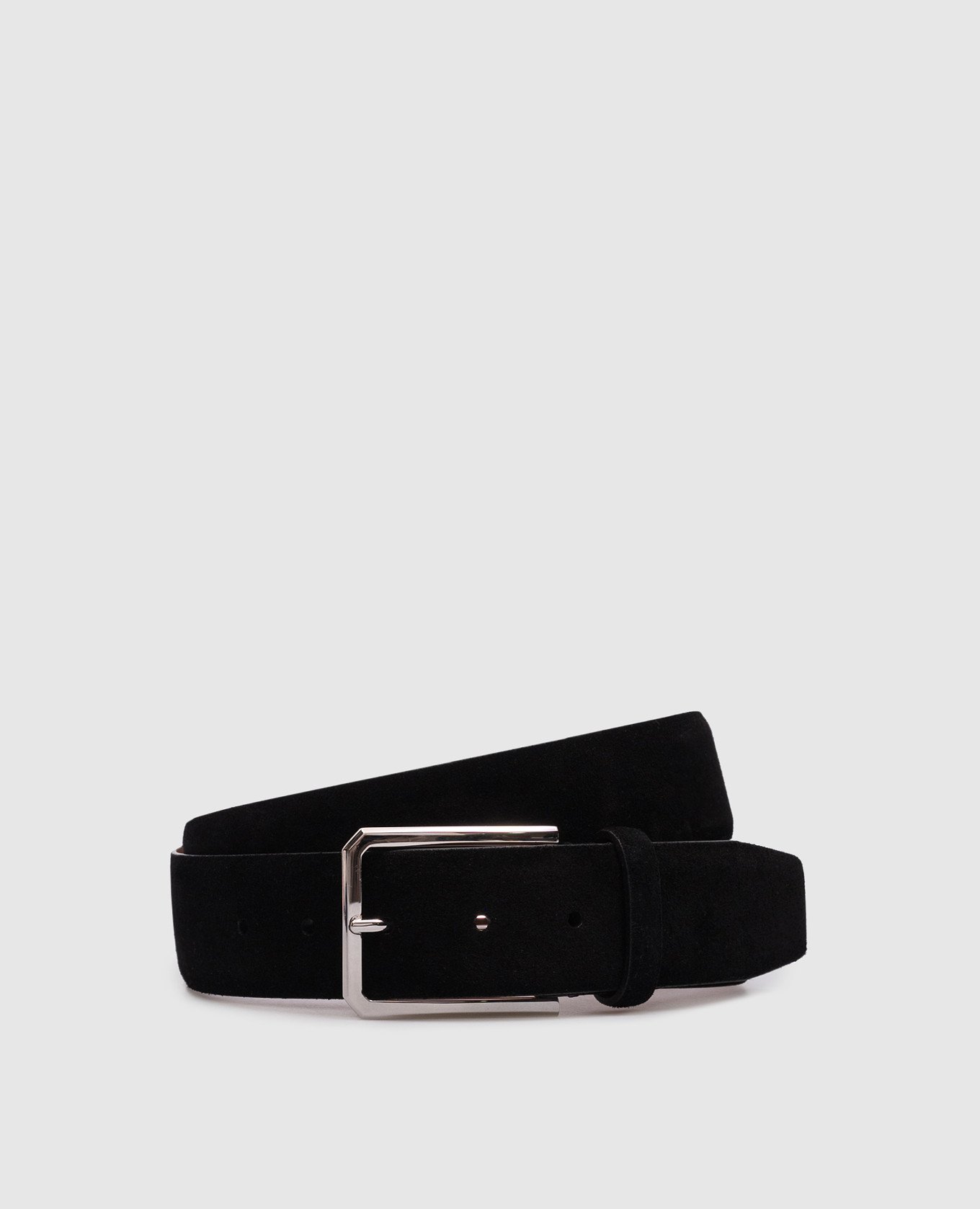 Black suede belt with logo