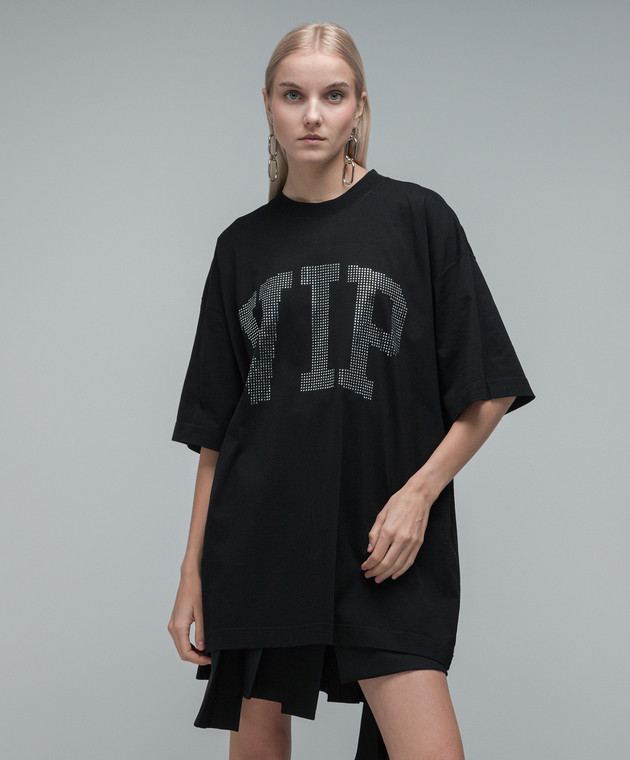 Vetements Black t-shirt with crystal logo UE54TR560G image 3