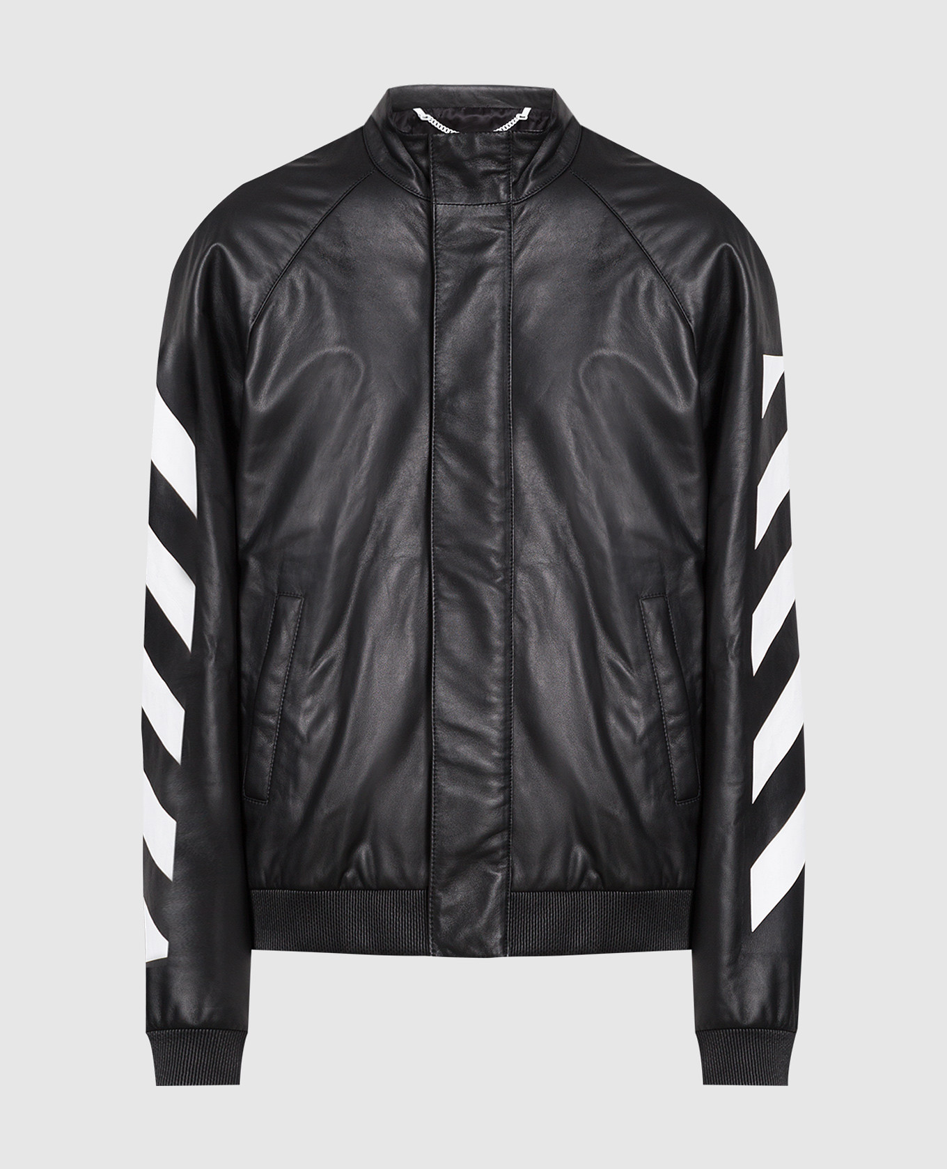 

Черная кожаная куртка с контрастным принтом логотипа, Черный, Кожаные куртки