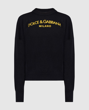 Dolce&Gabbana Черный свитер из кашемира с принтом логотипа. FXW03TJAWX1
