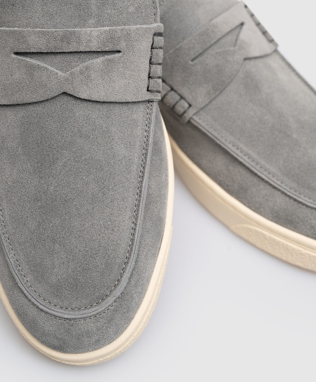 Brunello Cucinelli Серые замшевые слипперы с логотипом MZUSILN285 изображение 5