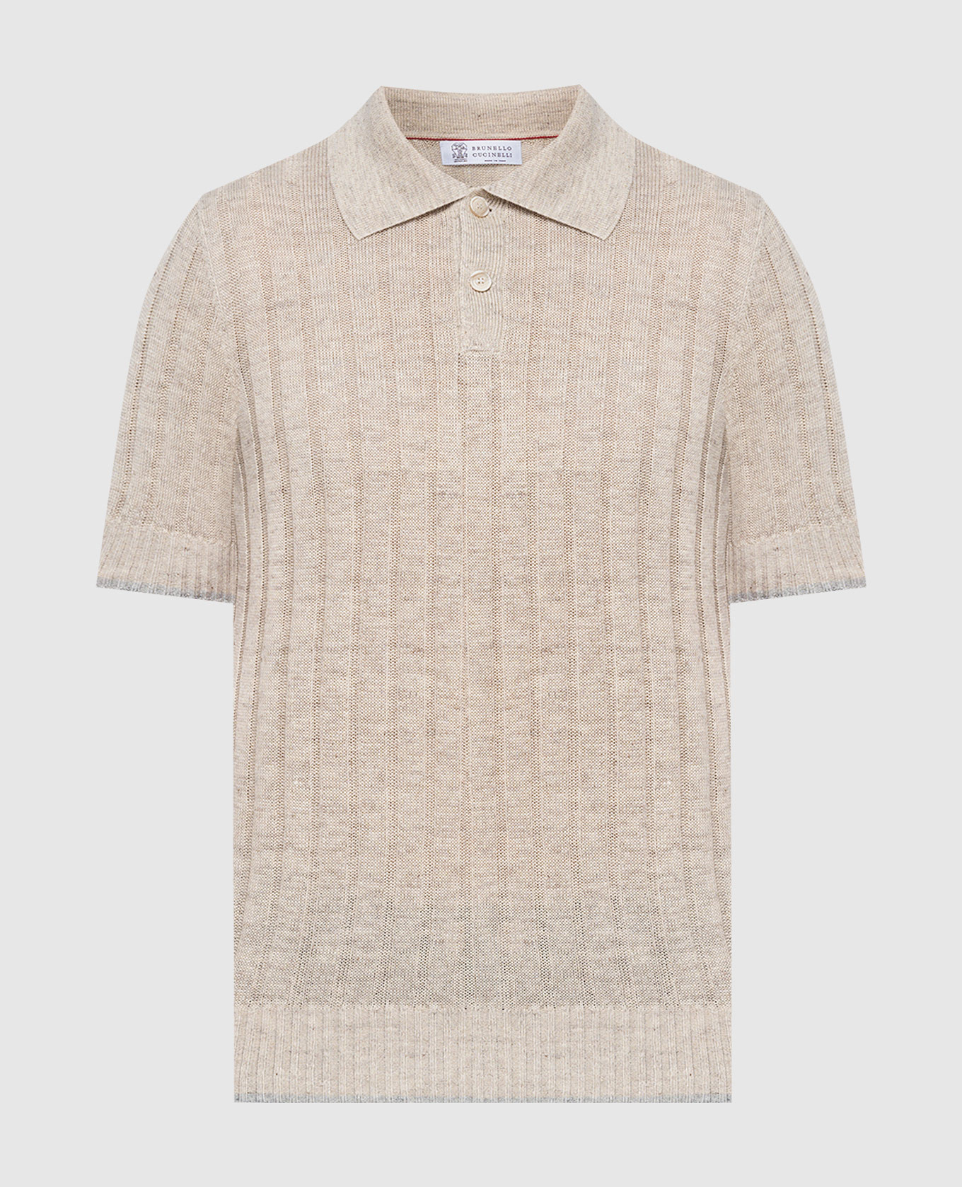Beige polo shirt with linen in a textured pattern