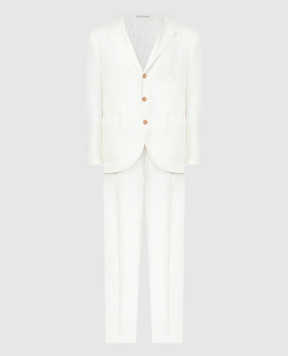 Brunello Cucinelli Белый костюм из блейзера и брюк из льна, шерсти и шелка. MW482EDNS