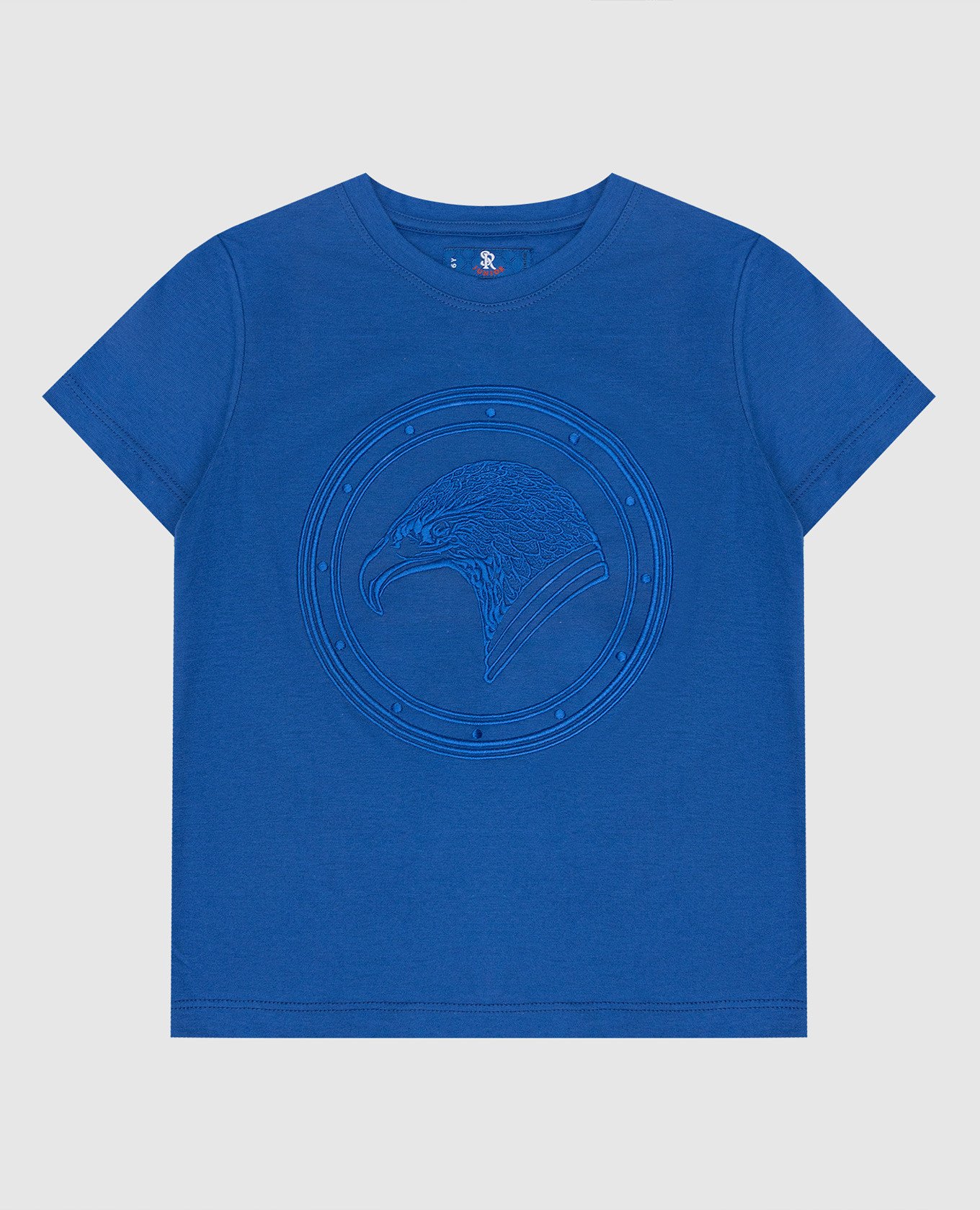 Children's blue t-shirt with emblem embroidery