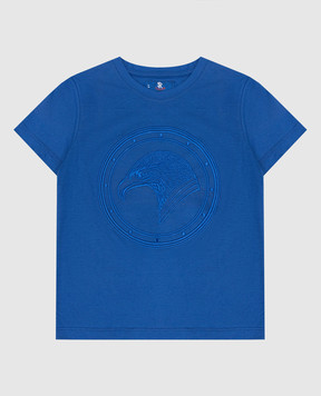 Stefano Ricci Детская синяя футболка с вышивкой эмблемы. YNH8400010803