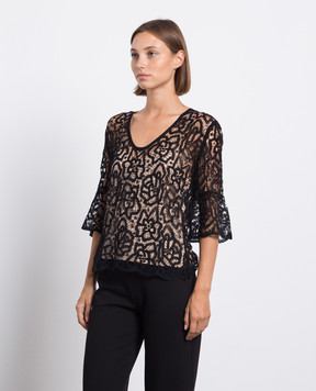 Twinset Черная ажурная блуза из кружева 232TP3083