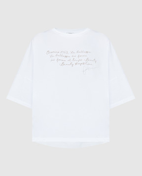 Peserico Біла футболка з принтом з ланцюжком моніль S06570J0Q400070