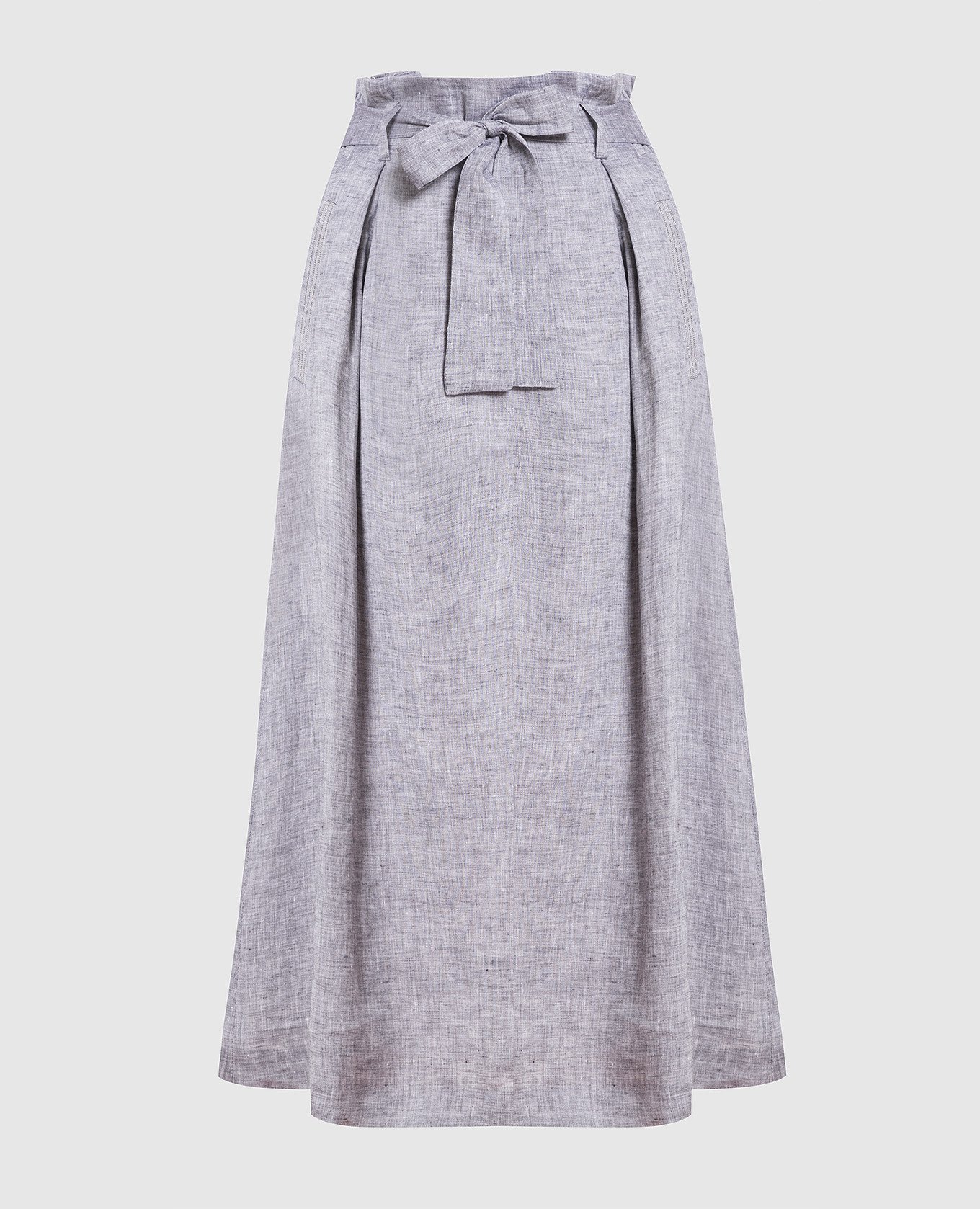 Gray linen midi skirt with monil chain