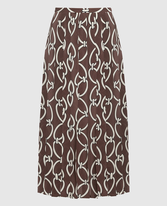 Chain 1967 printed silk pleated skirt in brown