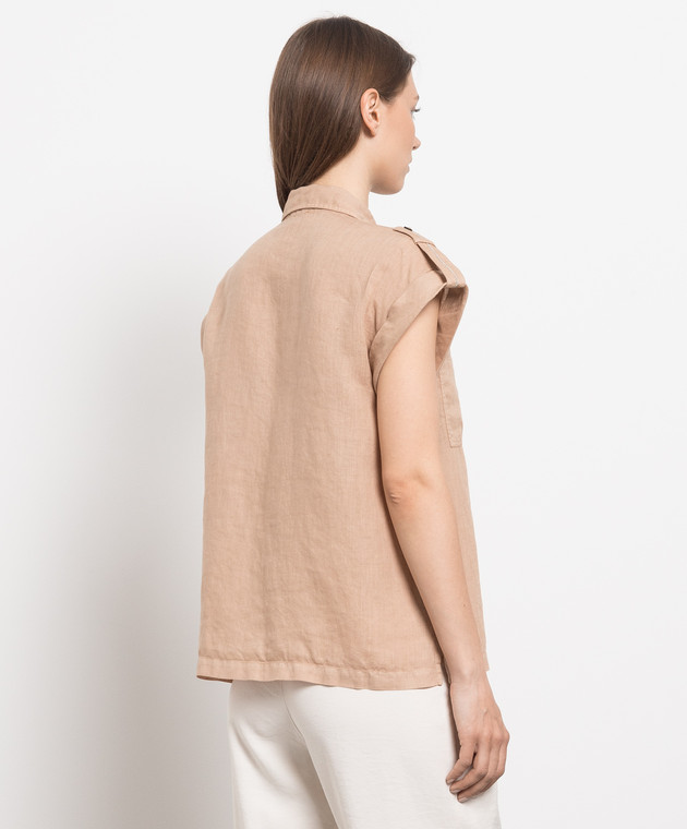 Peserico Brown linen shirt with monil chain S06248T001617 image 4