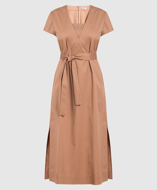 Peserico Brown dress with monil chain S02893A01979