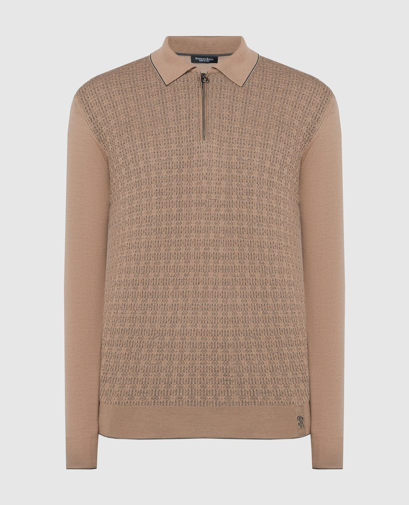 

Коричневое поло из шерсти, шелка и кашемира в узор., Коричневый, Поло