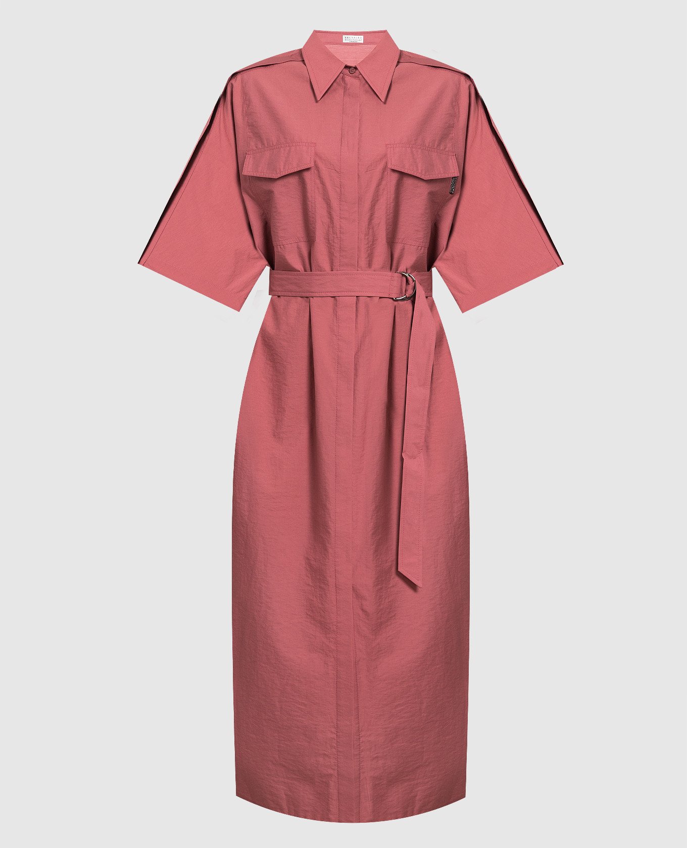 Розовое платье-рубашка с цепочкой мониль