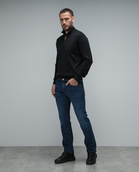 Stefano Ricci Сині джинси з вишивкою логотипа з ефектом потертості MST34S1170T0093