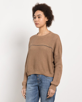Brunello Cucinelli Коричневий джемпер з ланцюжком моніль M78763800
