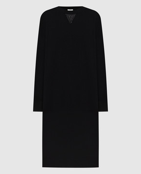 Peserico Черное платье из шерсти, кашемира и шелка с цепочкой мониль S92214F129018C