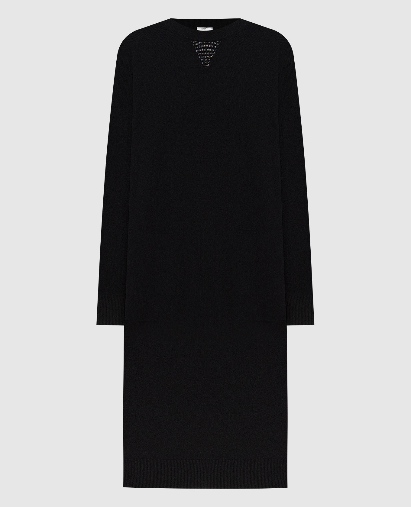 Черное платье из шерсти, кашемира и шелка с цепочкой мониль