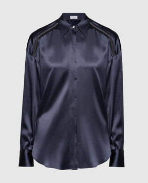 Brunello Cucinelli Синяя блуза из шелка с цепочкой мониль M0C59MX506