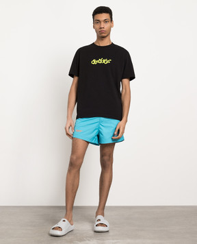 Off-White Голубые шорты для плавания с логотипом OMFD002S23FAB001