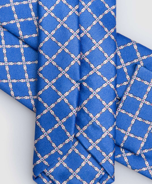 Stefano Ricci Дитяча синя краватка з шовку в геометричним малюнком. YCH31030 зображення 3