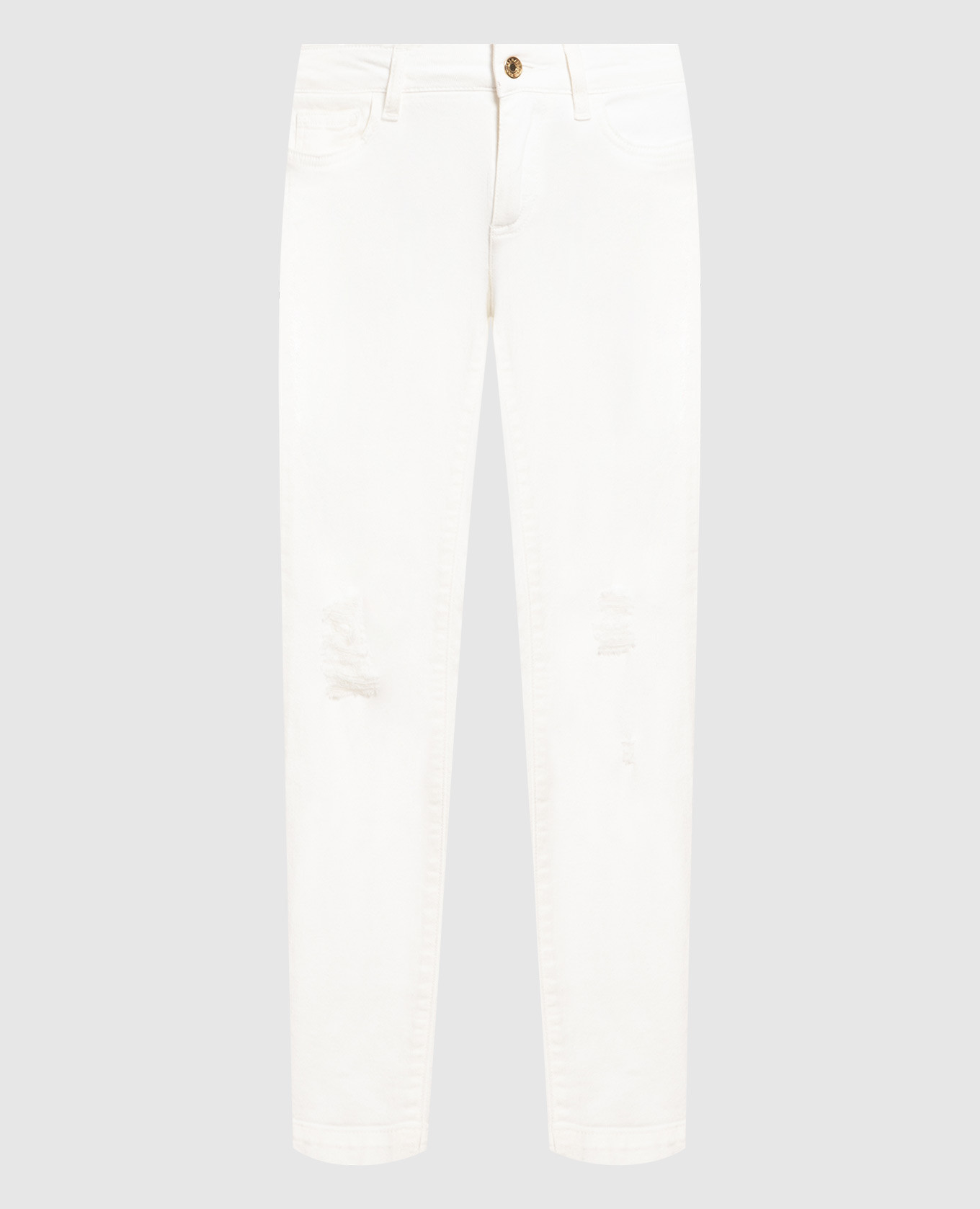 Белые джинсы-скини с прорехами