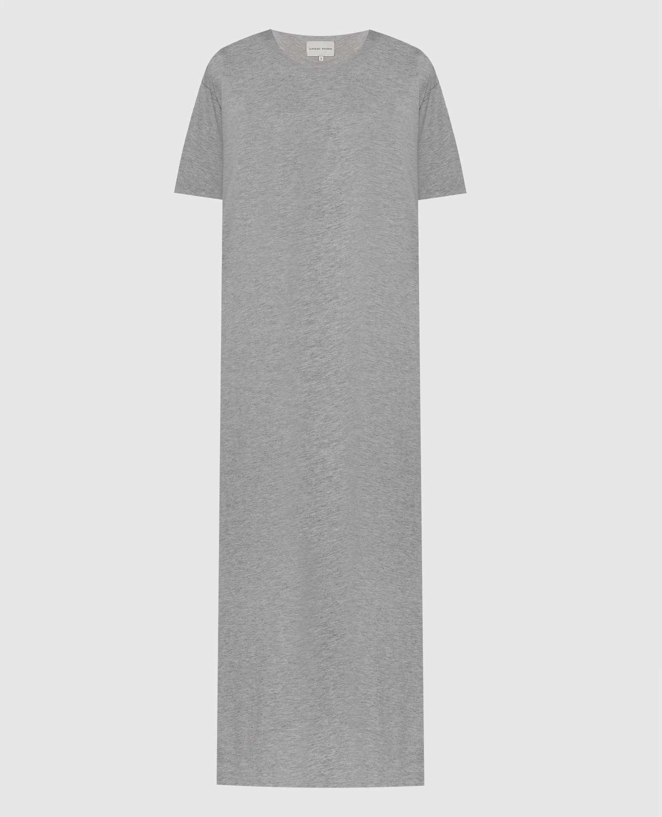 Серое меланжевое платье миди SARUE с вышивкой логотипа