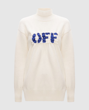 Off-White Белый свитер с шерсти фактурным логотипом OWHF044F23KNI001