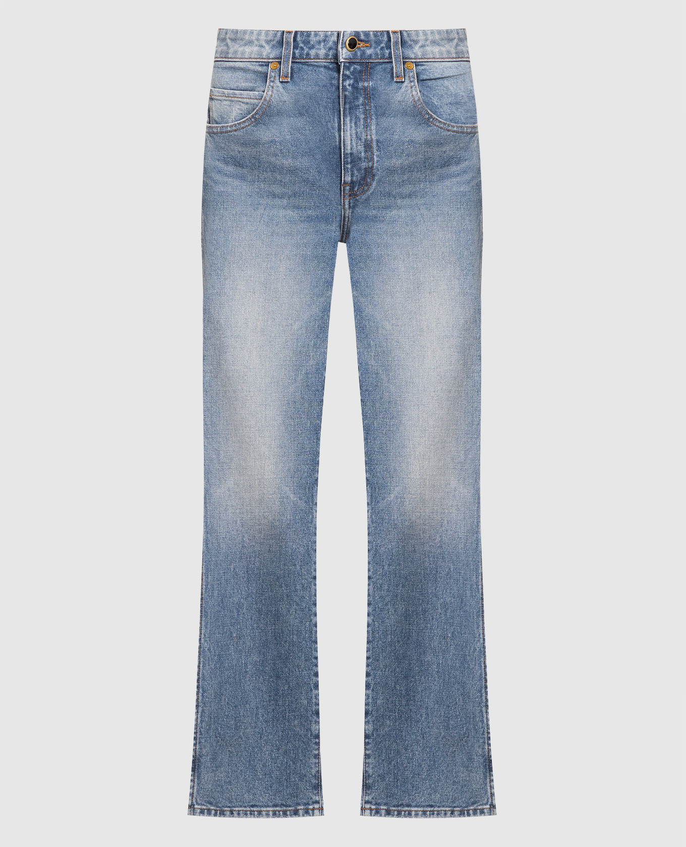 

Синие джинсы с эффектом потертости, Синий, Джинсы клеш