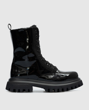 Dolce&Gabbana Дитячі чорні шкіряні лаковані черевики з логотипом D11220A3B703336