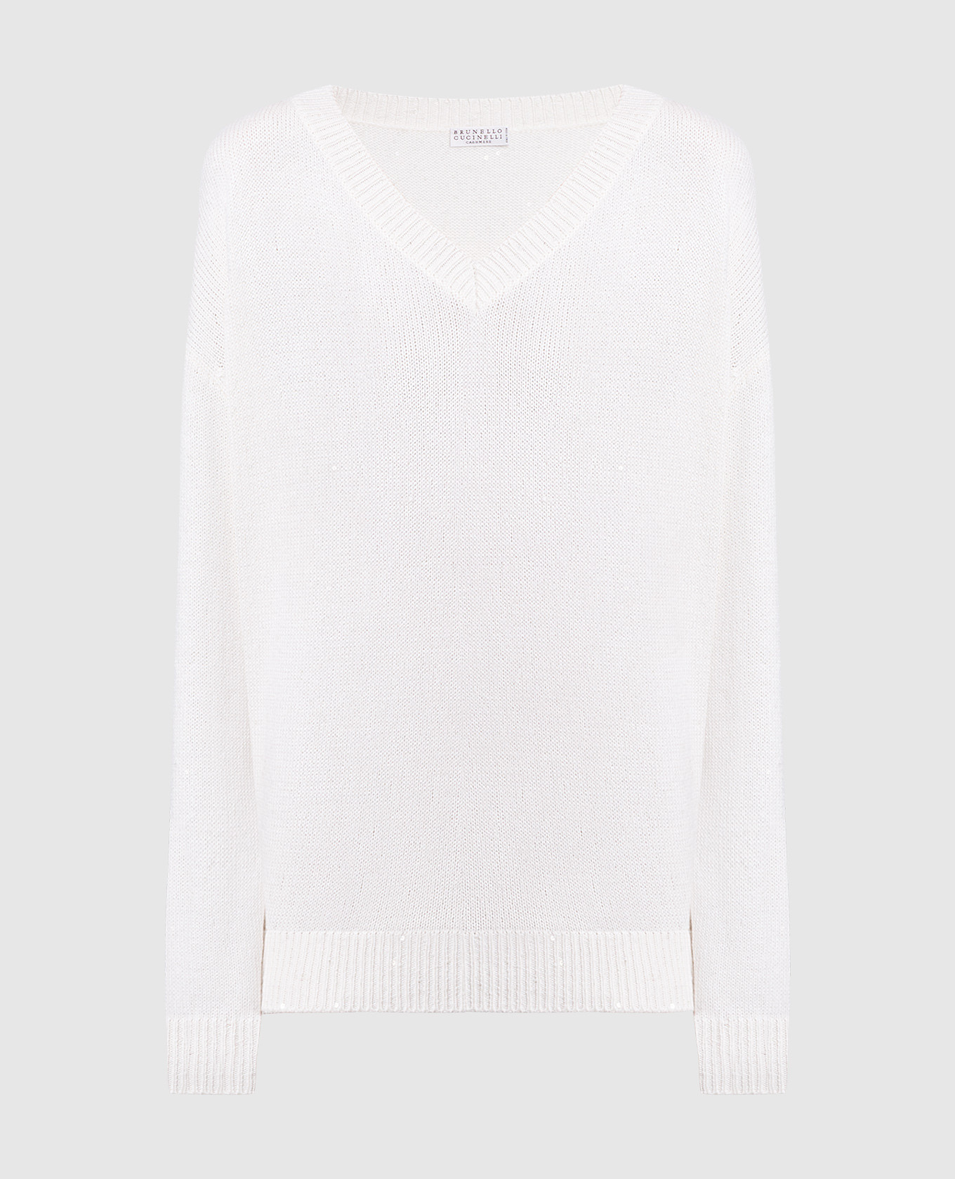 White cashmere and silk pullover with sequins