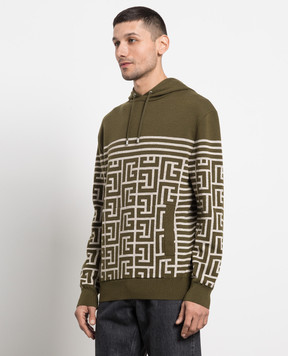 Balmain Джемпер кольору хакі у візерунок монограми AH1JR070KD54