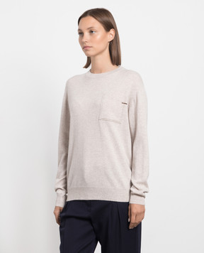 Brunello Cucinelli Бежевый свитер из кашемира с цепочкой мониль M12186700P