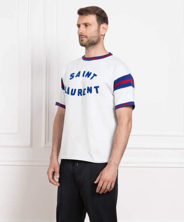 Saint Laurent Біла футболка з нашивкою логотипу 689402Y36LO зображення 3