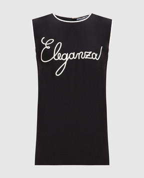 Dolce&Gabbana Чорний топ із шовку з контрастною вишивкою F73Y0ZG7TWT