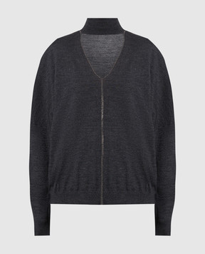 Brunello Cucinelli Темно-серый пуловер из шерсти и кашемира с эколатунью M14817804P
