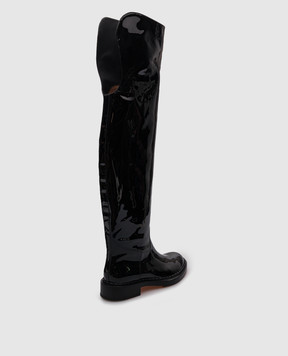 Santoni Черные кожаные лакированные ботфорты WSAL70563BJ2TVHD