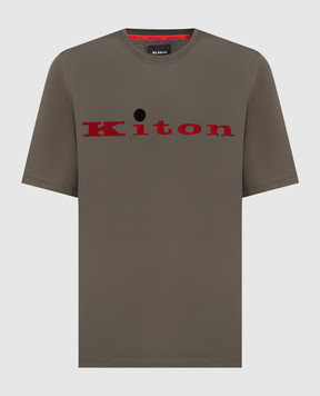 Kiton T-shirt with textured logo in khaki color UK1164E23