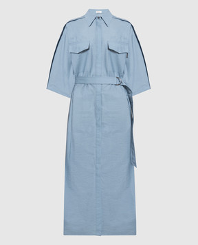 Brunello Cucinelli Голубое платье-рубашка с цепочкой мониль M0F79A5089