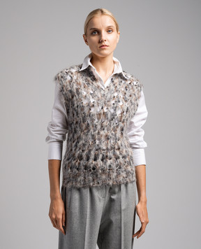 Brunello Cucinelli Серый ажурный жилет с шерстью и мохером MTA309402