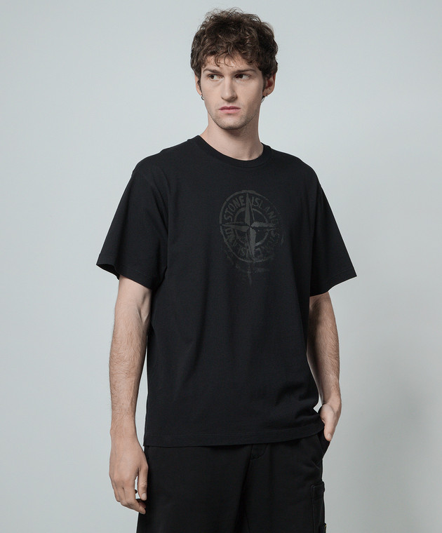 Stone Island Черная футболка с принтом Stamp One 80152RC87 изображение 3