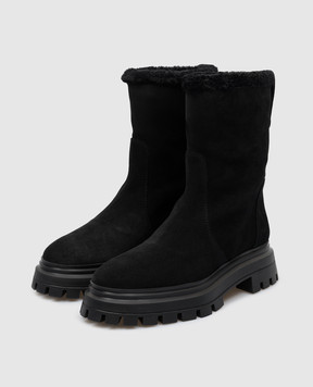 Stuart Weitzman Чорні замшеві черевики Bodfrd Chill Moto на хутрі SG504