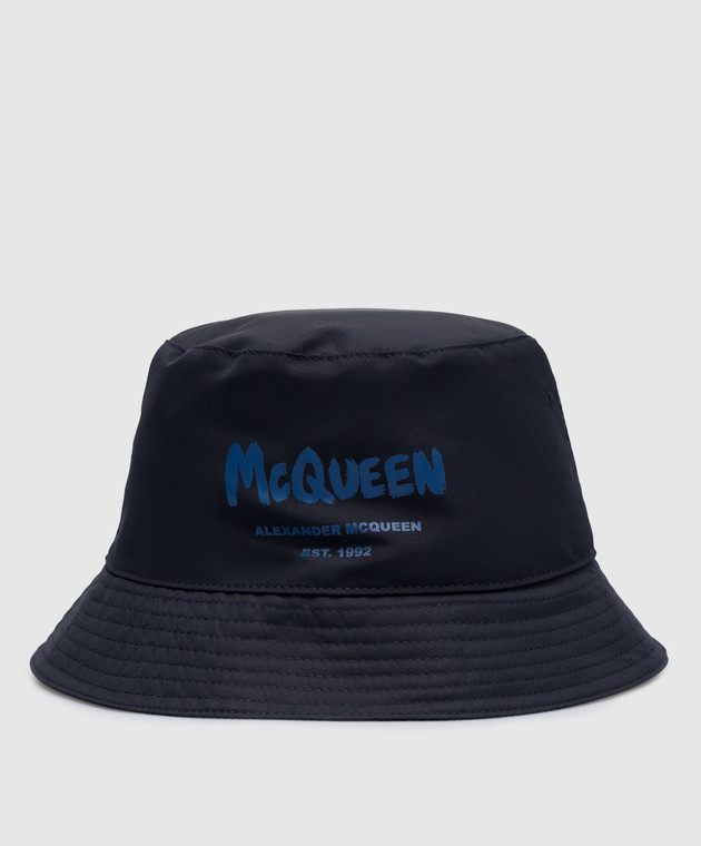 Alexander McQueen Blue panama with McQueen Graffiti print 6677794404Q